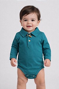 Body Bebê Menino em Cotton com Gola Polo