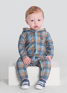 Macacão Bebê Menino Soft Xadrez com Ursinho Bordado