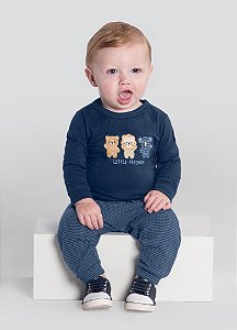 Conjunto Bebê Menino: Camiseta e Calça Jogger de Ursinho