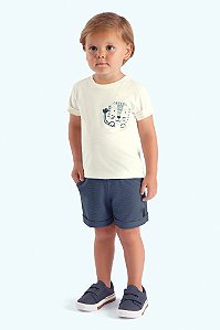 Conjunto Bebê Menino: Camiseta Piquet e Bermuda Moletinho