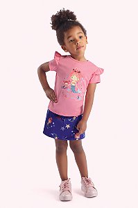 Conjunto Bebê Sereia: Blusa e Shorts-Saia Fundo do Mar