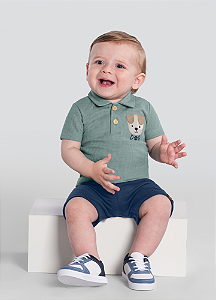 Conjunto Bebê Menino: Camisa Polo e Bermuda Moletinho