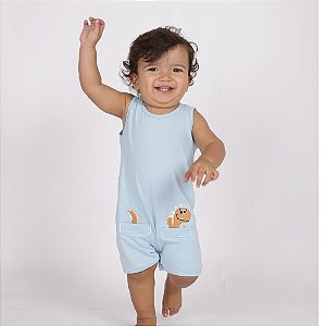 Macacão Bebê Regata Dino Bolso Com Bolso