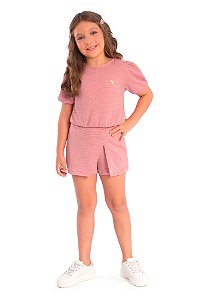 Conjunto Menina: Blusa e Shorts Saia em Tecido Ana Ruga