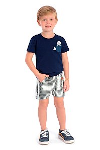 Conjunto Menino Foca: Camiseta e Bermuda Listrada