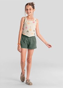 Conjunto Infantil Menina: Blusa Cropped e Shorts Floral