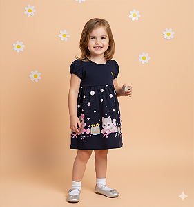 Vestido Menina Gatinhos e Bolinhas