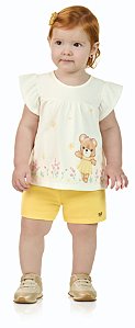 Conjunto Menina: Blusa Bata com Glitter e Shorts