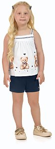 Conjunto Menina Urso: Blusa Bata e Shorts