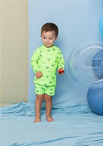 Conjunto Infantil em Malha UV Neon: Blusa e Sunga