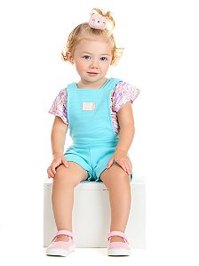 Conjunto Infantil Menina: Jardineira Gorgurão e Blusa Crepe Sublimado