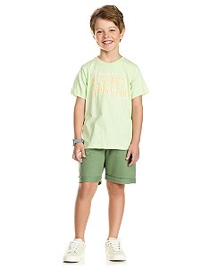 Conjunto Infantil Menino: Camiseta Meia Malha e Bermuda Moletinho