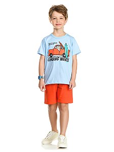 Conjunto Infantil Menino: Camiseta Meia Malha e Bermuda Moletinho