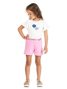 Conjunto Infantil Menina: Blusa Meia Malha e Short Gorgurão