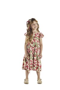Vestido Midi Infantil em Cotton com Estampa de Cerejas