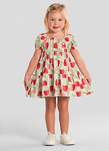 VESTIDO INFANTIL MENINA MEIA MALHA - MANGA BUFANTE E SAIA RODADA