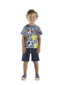 Conjunto Infantil Menino: Camiseta Meia Malha e Bermuda Moletom