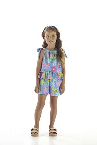 Conjunto Infantil Menina Premium: Bata e Short em Meia Malha Floral