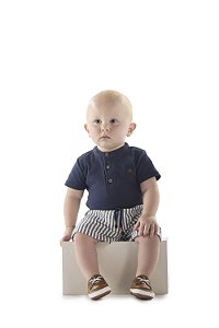 Conjunto Infantil Menino Premium: Camiseta Suedine e Bermuda Listrada Fio Tinto