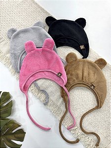 Touca Infantil Fleece com Orelhas e Cordão Ajustável