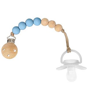 Prendedor de Chupeta Buba em Silicone e Bambu - Bolinhas Coloridas (Livre de BPA)
