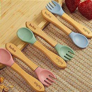 Kit Talheres de Treinamento Buba em Silicone e Bambu (+6M)