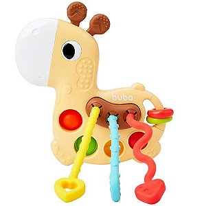 Girafinha de Atividades Sensoriais Buba - Cordas de Silicone, Pop-Its e Argolas (Livre de BPA)