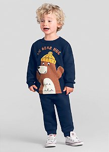 Conjunto Infantil Menino em Moletom Peluciado com Estampa de Ursinho
