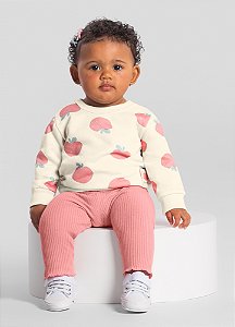 Conjunto Bebê Feminino Brandili em Moletom Peluciado com Estampa de Frutinhas
