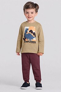 Conjunto Infantil Menino de Dinossauro em Moletom Peluciado Brandili