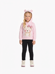Conjunto Infantil Menina Moletom com Capuz de Orelhinhas e Legging Peluciada