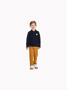 Conjunto Infantil Menino Polo com Patch de Ursinho e Calça Malha Favo