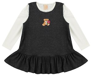 Conjunto Infantil Menina Salopete em Ribana Peletizada com Blusa Suedine