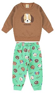 Conjunto Bebê Menino Moletom com Estampa de Cachorro e Calça Estampada