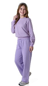 Conjunto Infantil Menina Cropped Listrado com Glitter e Calça Moletom