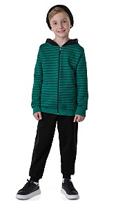 Jaqueta Moletom Infantil Menino Listrada com Capuz e Zíper