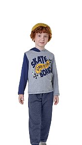 Camiseta Infantil Menino Meia Malha com Capuz Skate Streetstyle