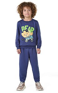 Conjunto Infantil Menino Moletom Peluciado Urso com Calça Jogger