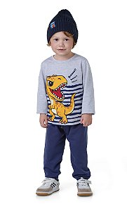 Conjunto Infantil Menino Camiseta Dinossauro Manga Longa e Calça Moletom