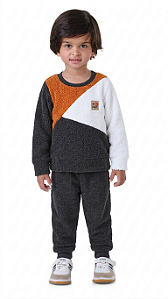 Conjunto Infantil Menino Blusão Peluciado com Recortes e Calça Moletom