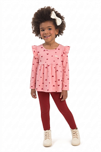 Conjunto Infantil Blusa Ribana com Babado e Legging Felpada