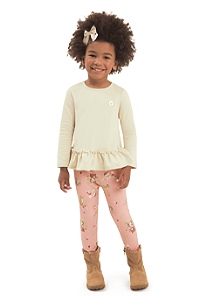 Conjunto Infantil Blusa Cotton Felpado com Babado e Legging Soft Peluciada