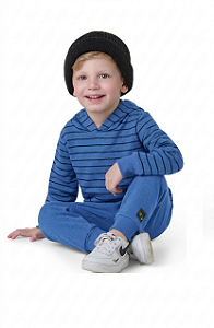 Conjunto Infantil Moletom com Capuz Listrado e Calça Lisa