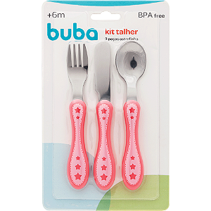 Kit Talher Infantil Buba Estrelinha - Colher, Garfo e Faca