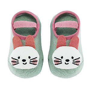 Meia Bebê Buba Sapatilha com Elástico Antiderrapante e aplique de Bichinhos