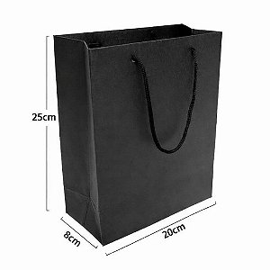 Sacola de Papel 20x8x25 cm - Preta - SK3 - (Pacote c/ 10 unids)