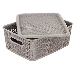 Caixa organizadora Rattan com tampa, Cinza, 12,5L, OR24-01, São Bernardo