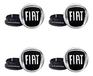 Kit Calotinha Centro De Roda Fiat Punto 49,6mm Logo Preta