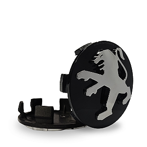 Jogo Calota Miolo Centro Preta Roda Liga Leve Alto Relevo Peugeot 60mm Cor Preto
