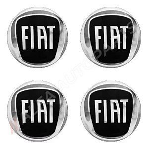 Jogo Emblema Resinado Fiat Black Roda Calota Centro 48mm